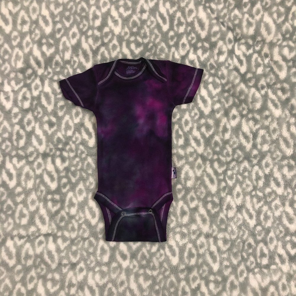 Jockey Handmade Tie-Dye Purple, Black, Pink Baby Bodysuit [0-3mo]